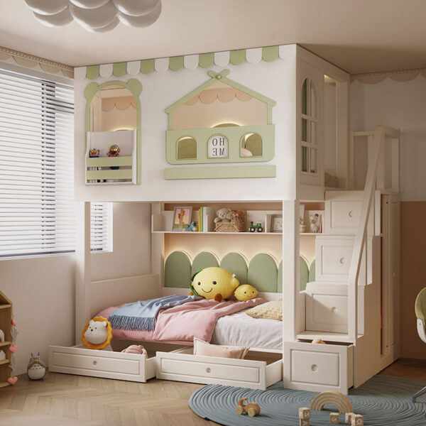 High-quality solid wood girls’ wooden bunk beds for bedroom