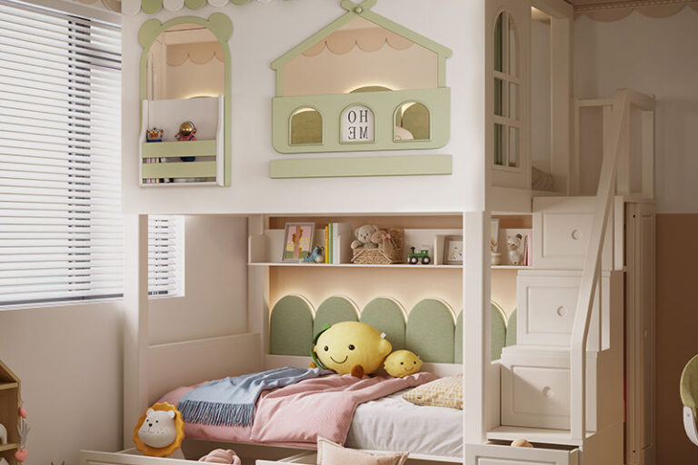 High-quality solid wood girls’ wooden bunk beds for bedroom
