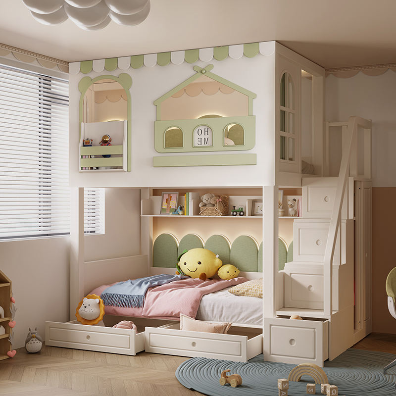 High-quality solid wood girls’ wooden bunk beds for bedroom