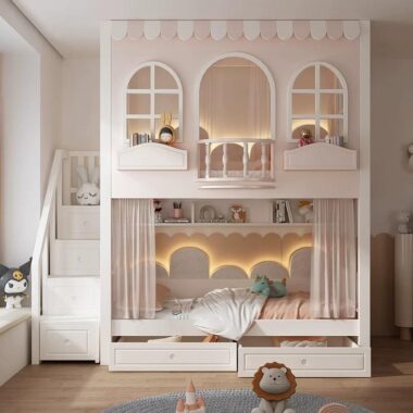 High-quality solid wood girls’ wooden bunk beds for bedroom
