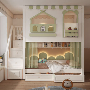 High-quality solid wood girls’ wooden bunk beds for bedroom