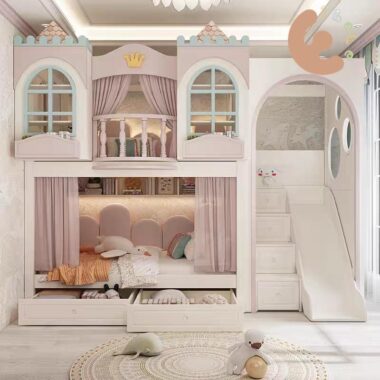 High-quality solid wood girls’ wooden bunk beds for bedroom