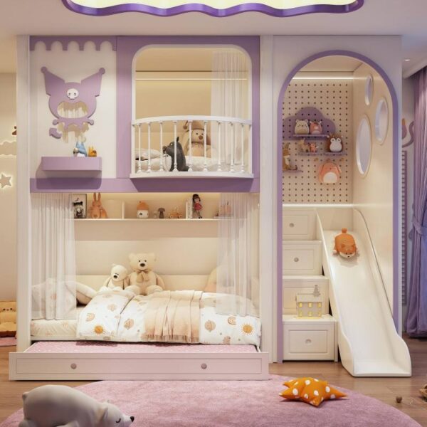High-quality solid wood girls’ wooden bunk beds for bedroom