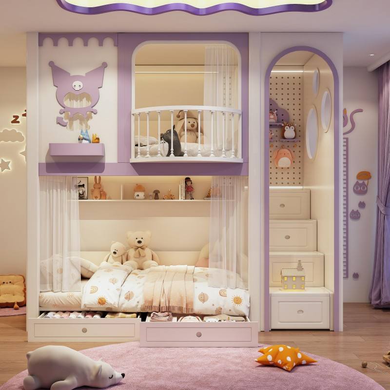 High-quality solid wood girls’ wooden bunk beds for bedroom