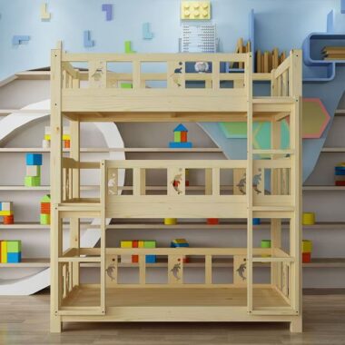 Wooden triple bunk beds for kindergarten nap rooms