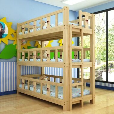 Wooden triple bunk beds for kindergarten nap rooms