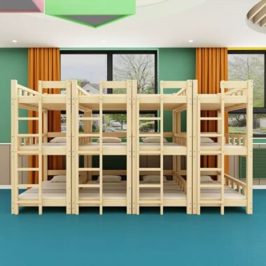 Wooden triple bunk beds for kindergarten kids
