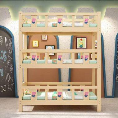 Wooden triple bunk beds for kindergarten kids