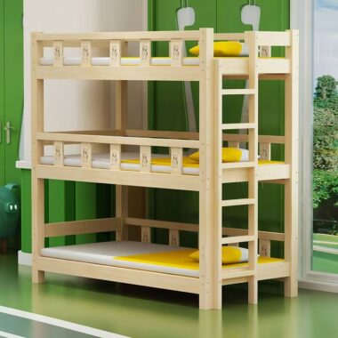 Wooden triple bunk beds for kindergarten kids