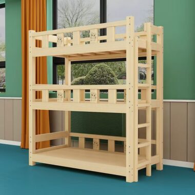Wooden triple bunk beds for kindergarten kids