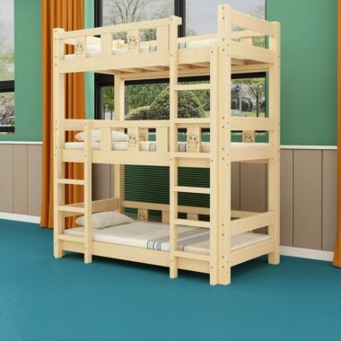Wooden triple bunk beds for kindergarten kids