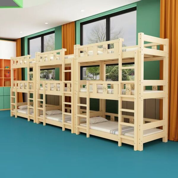 Wooden triple bunk beds for kindergarten kids