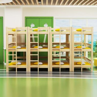 Wooden triple bunk beds for kindergarten kids
