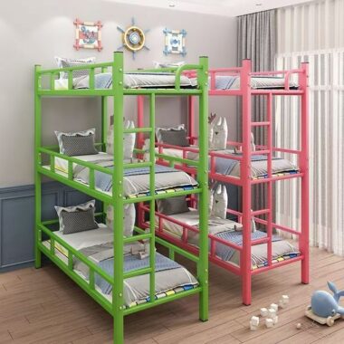 Kids colorful triple bunk beds for daycare centers