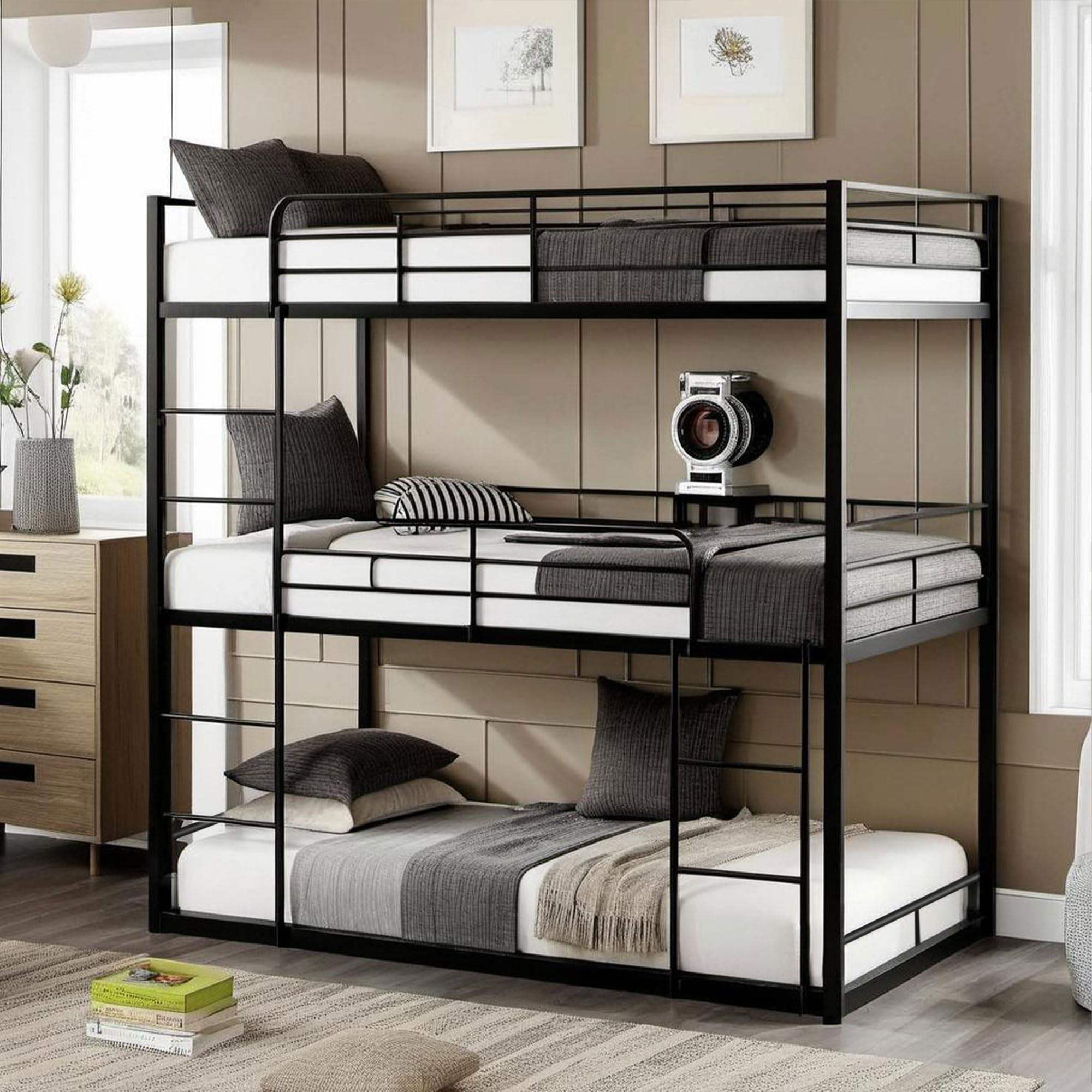 Modern metal frame triple bunk beds for adults