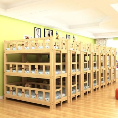 Solid wood triple bunk beds for kindergarten nap rooms