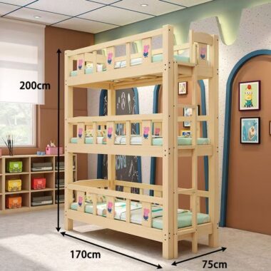 Solid wood triple bunk beds for kindergarten nap rooms