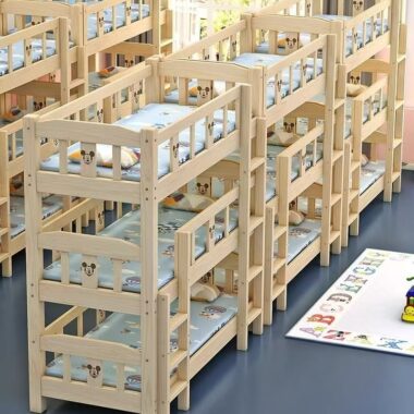 Solid wood triple bunk beds for kindergarten nap rooms