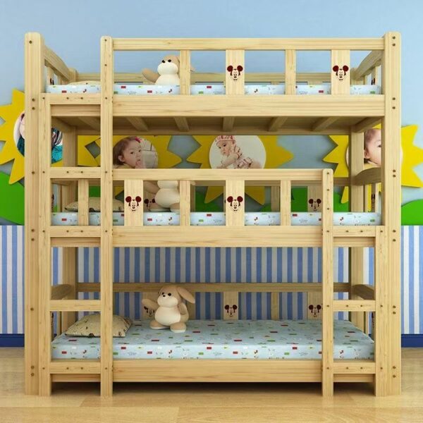 Durable children’s solid wood triple bunk beds (6) Solid wood triple bunk beds for kindergarten nap rooms