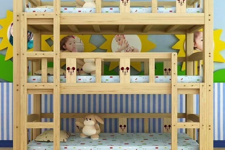 Solid wood triple bunk beds for kindergarten nap rooms