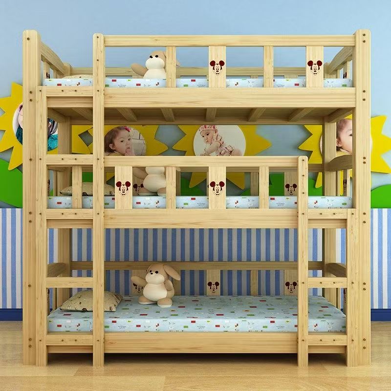 Durable children’s solid wood triple bunk beds (6) Solid wood triple bunk beds for kindergarten nap rooms