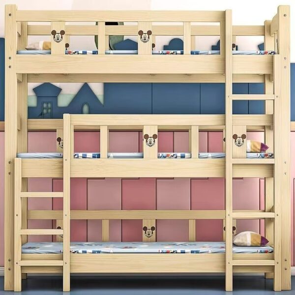 Solid wood triple bunk beds for kindergarten nap rooms