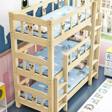 Solid wood triple bunk beds for kindergarten nap rooms
