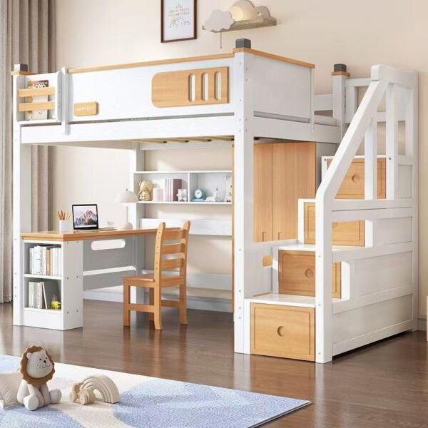 Solid wood multifunctional loft beds with storage