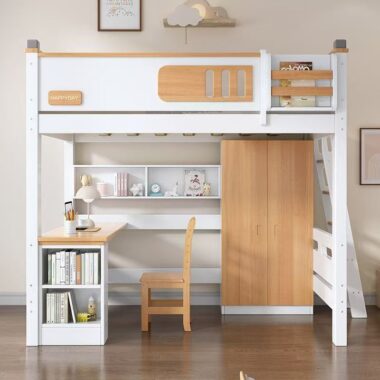 Solid wood multifunctional loft beds with storage
