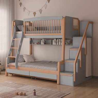 Eco-friendly solid wood bunk beds for children