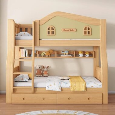 Modern colorful eco-friendly solid wood bunk beds for kids
