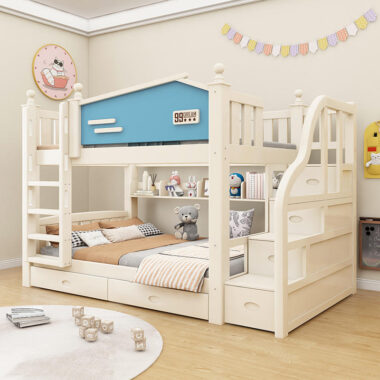 Modern colorful eco-friendly solid wood bunk beds for kids