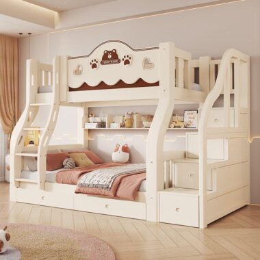 Modern colorful eco-friendly solid wood bunk beds for kids