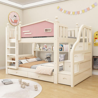 Modern colorful eco-friendly solid wood bunk beds for kids