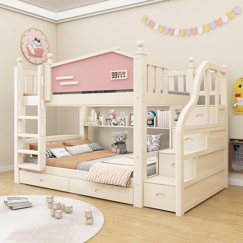 Modern colorful eco-friendly solid wood bunk beds for kids