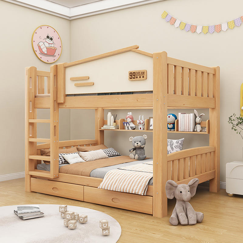 Modern colorful eco-friendly solid wood bunk beds for kids