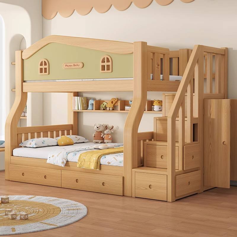 Modern colorful eco-friendly solid wood bunk beds for kids