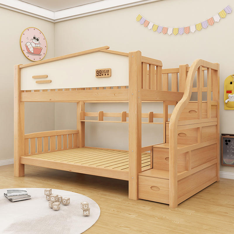 Modern colorful eco-friendly solid wood bunk beds for kids