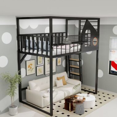 Nordic iron multifunctional loft beds for small homes