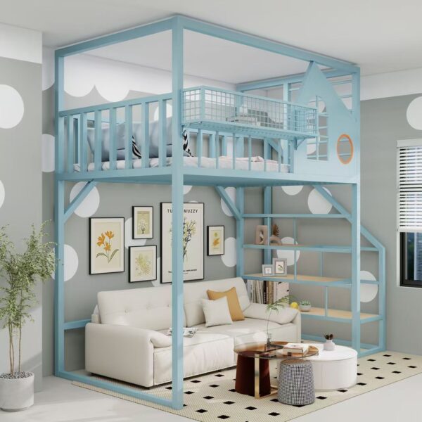 Nordic iron multifunctional loft beds for small homes