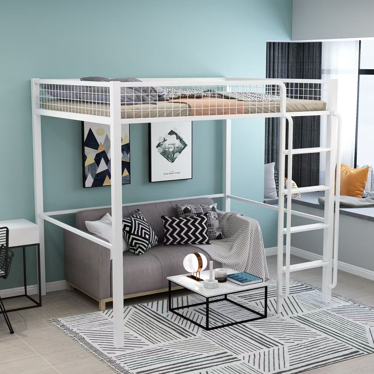 Metal loft beds for small apartment spaces