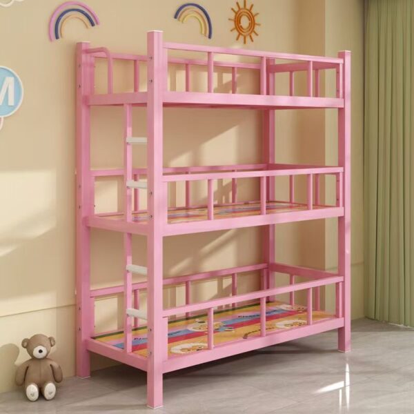 Triple bunk beds for kids with safe and modern design (4) Children’s colorful triple bunk beds for nap rooms