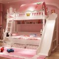 Pink multifunctional wooden bunk beds for girls