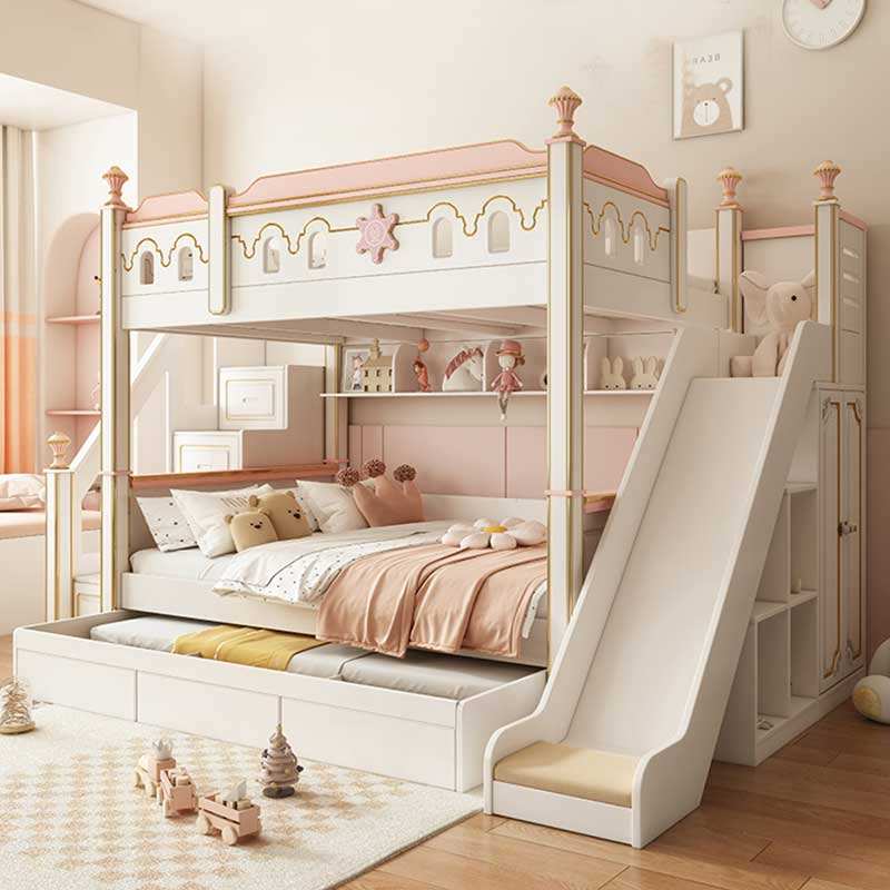 Pink multifunctional wooden bunk beds for girls