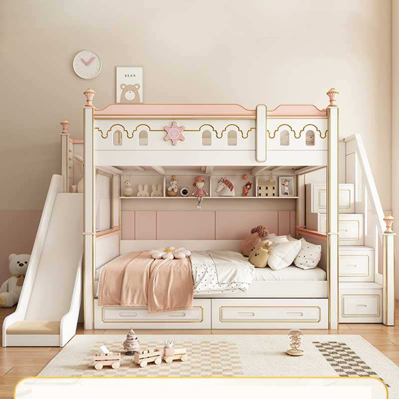 Pink multifunctional wooden bunk beds for girls