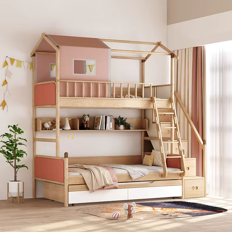 Kids Wooden Bunk Beds Bedroom Furniture Set
