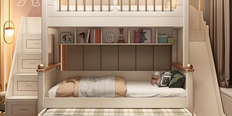 Kids Wooden Bunk Beds Bedroom Furniture Set