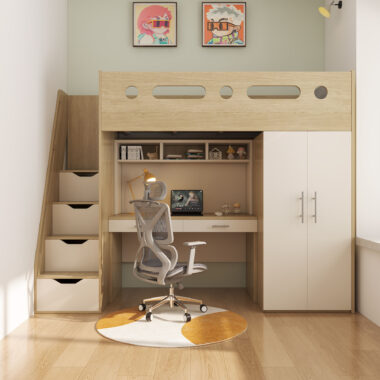 Multifunctional Kids Loft Bed with Desk and Wardrobe