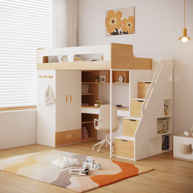 Multifunctional Kids Loft Bed with Desk and Wardrobe
