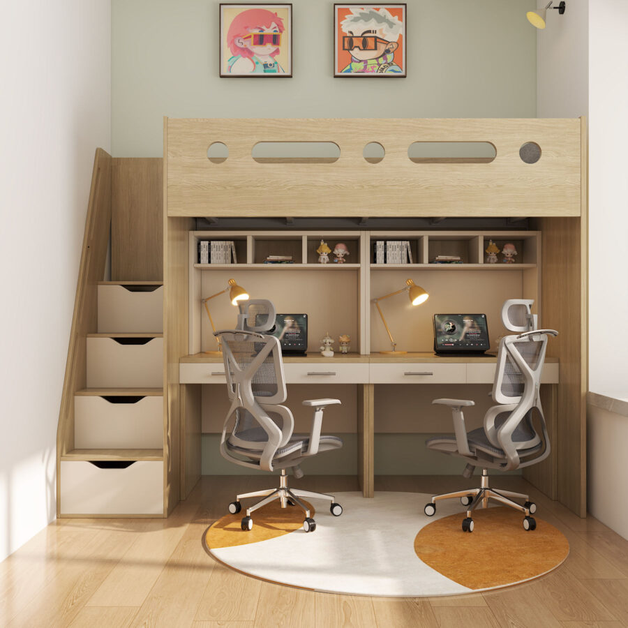 Multifunctional Kids Loft Bed with Desk and Wardrobe